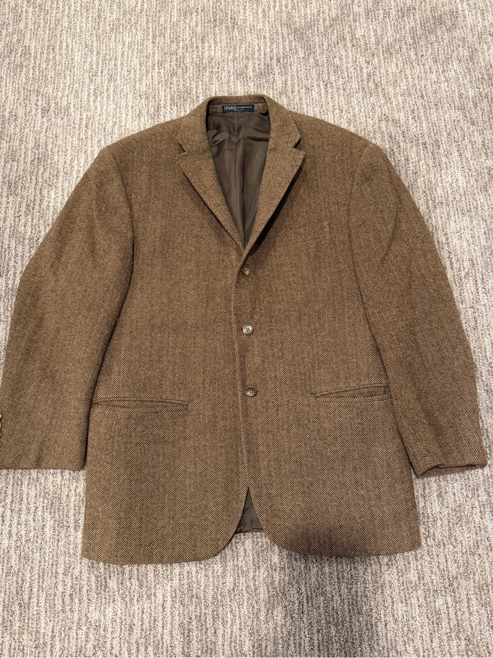 Polo by Ralph Lauren Made in Italy Brown Herringbone Tweed Wool Blazer 44R